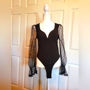 Heart Neck Sheer Polka Dot Top